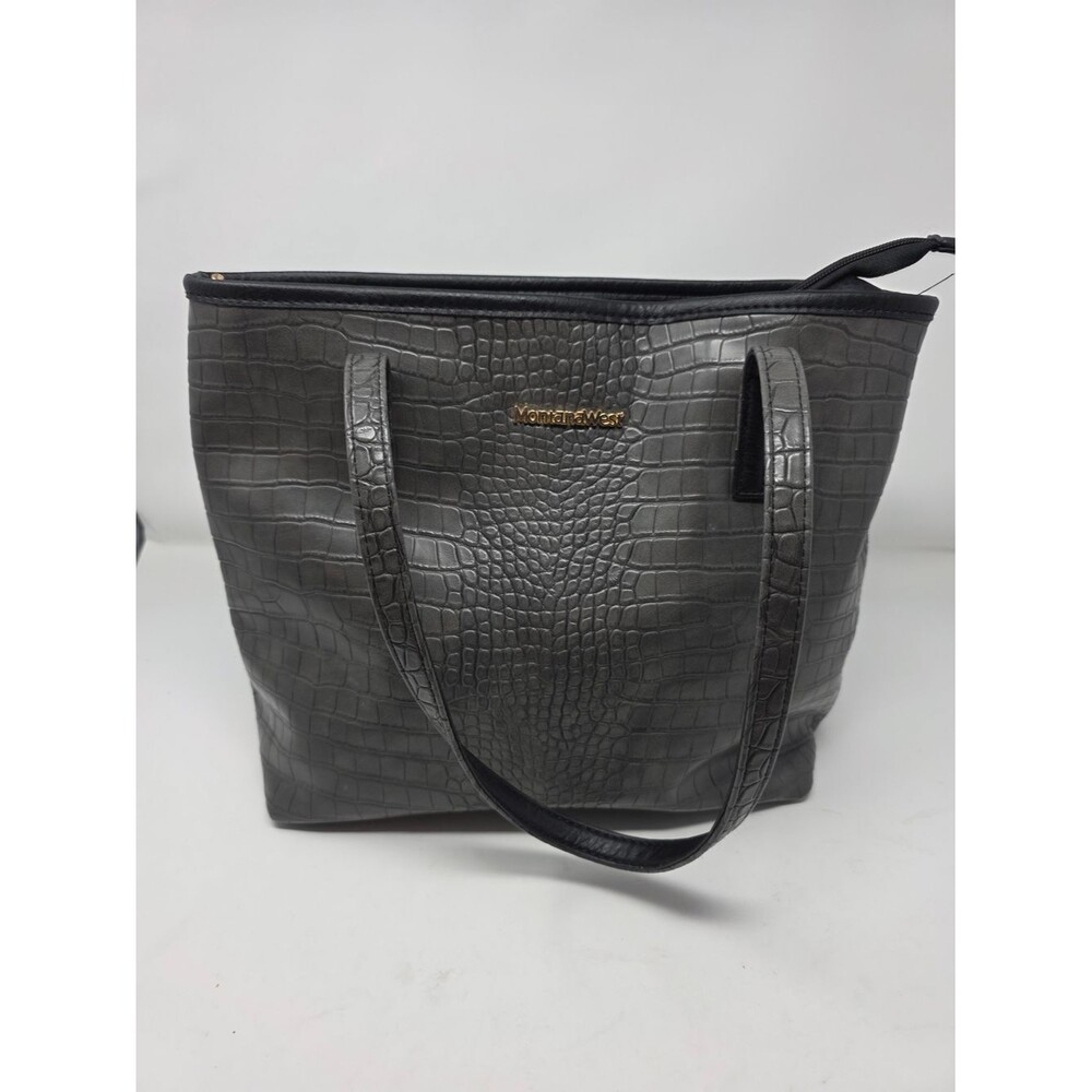 Montana West Tote Bag Gray Croc Embossed Black Shoulder Bag Red Lining